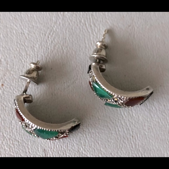 Stone & Marcasite Silver Earrings - Picture 2 of 5